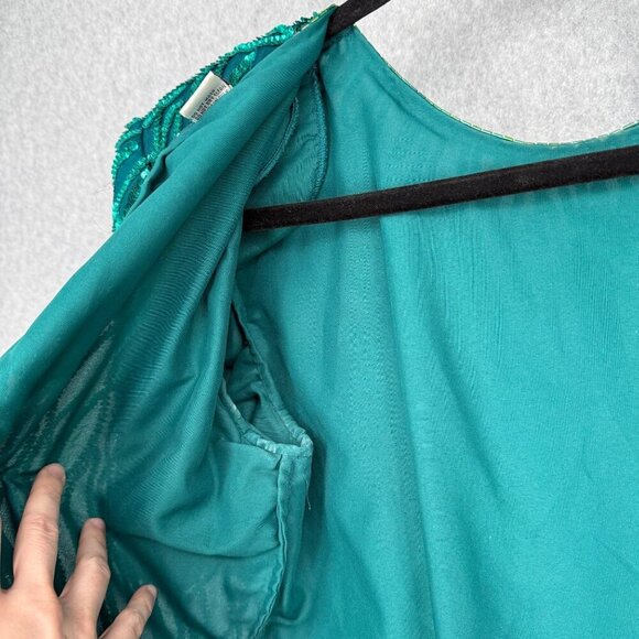 Laurence Kazar Womens VTG Silk Cocktail Party Dress Size M Green Sequin Beaded - Picture 8 of 16